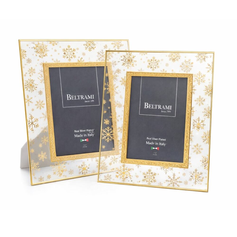 Beltrami Italy Real Silver Plated Gold Snowflake Glass Frames 5x7 Set 9.5x11.25